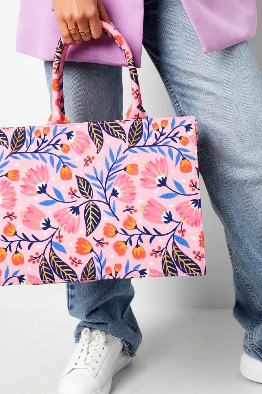 Shopper Blumendruck rosa mittel Rosa Multi Polyester Bild3